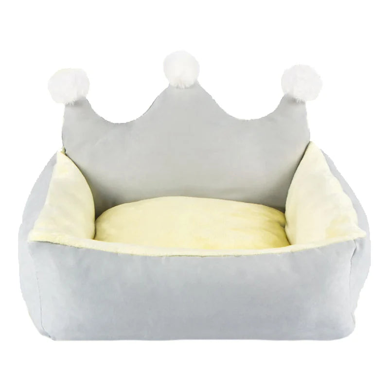 Luxus Kronen Haustierbett – Warmes Prinzessin Sofa für Kleine Hunde & Katzen Kaufschwan® Grau XS