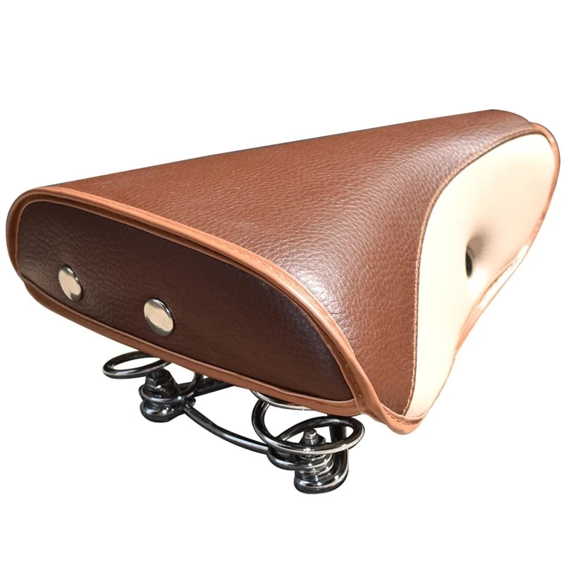 Vintage Fahrradsattel – PU Leder Rennradsitz mit Nieten | Bequemer Fahrradsitz mit Stahlbasis für Klassische & Moderne Fahrräder Kaufschwan®