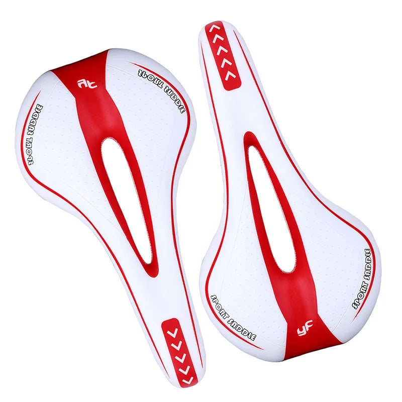 Weicher Ergonomischer Fahrradsattel – Stoßdämpfender Silikon Sitz für MTB & Rennrad | Rutschfester Qualitäts-Ledersattel Kaufschwan® Rot / Weiß