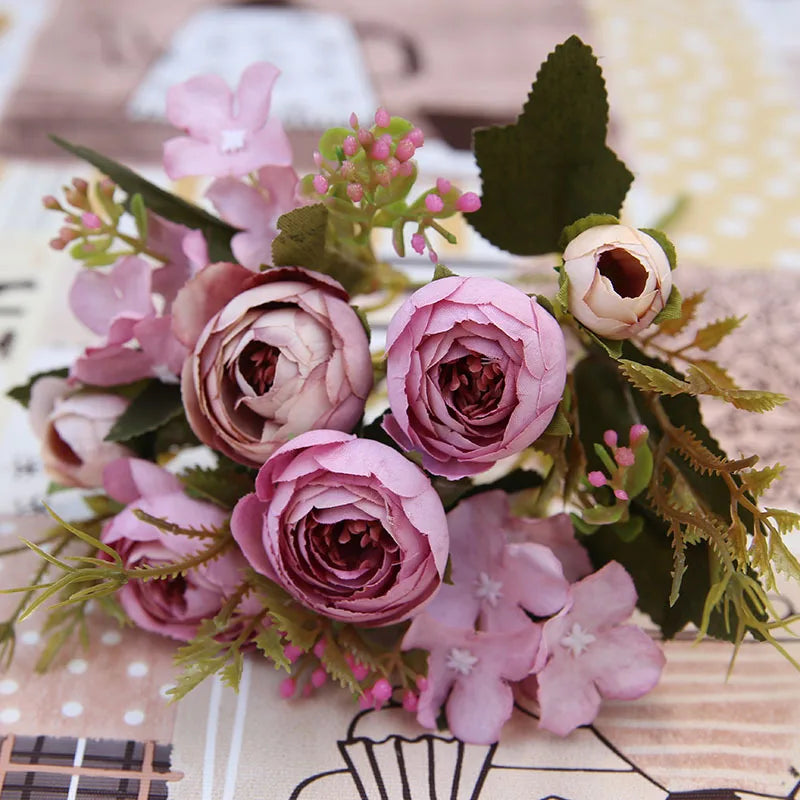 Herbstliche Künstliche Teerosen & Gerbera Seidenblumen – Kunstblumenstrauß für Hochzeit, Zuhause & Raumdekoration Kaufschwan®
