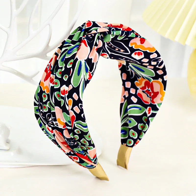 Breiter Haarreif mit Blumenprint & Knoten – Modischer Turban-Haarreifen für Damen & Mädchen Kaufschwan® Marine