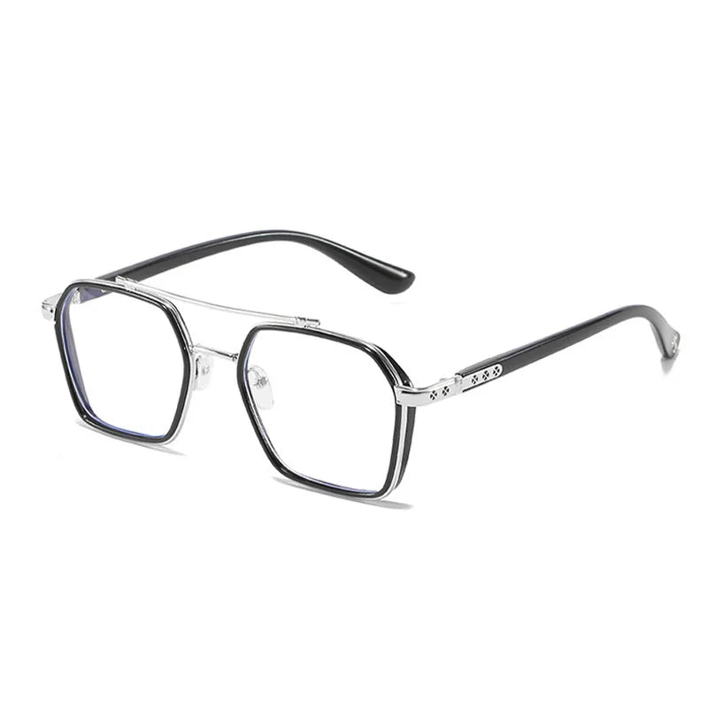 Doppelsteg Quadratische Anti-Blau-Licht Brille – Übergröße Transparente Vintage-Fassung für Damen & Herren | Modische Computerbrille Kaufschwan® Schwarz Silber