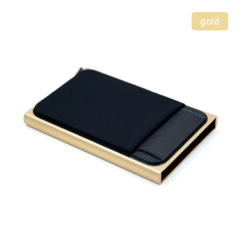 Metall Kartenhalter – Dünner Pop-Up Aluminium RFID Wallet mit Elastischer Rückentasche | ID & Kreditkartenhalter für Reisen Kaufschwan® Gold