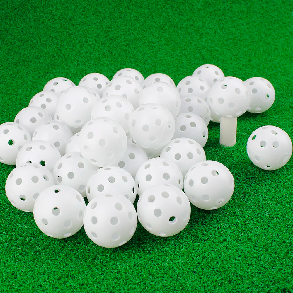 24 Stück Übungsgolfbälle – 42mm Perforierte Airflow Plastikbälle | Bunte Indoor & Outdoor Trainingsbälle für Golf & Haustiere Kaufschwan® 24 Stück Weiß