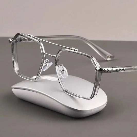 Doppelsteg Quadratische Anti-Blau-Licht Brille – Übergröße Transparente Vintage-Fassung für Damen & Herren | Modische Computerbrille Kaufschwan®