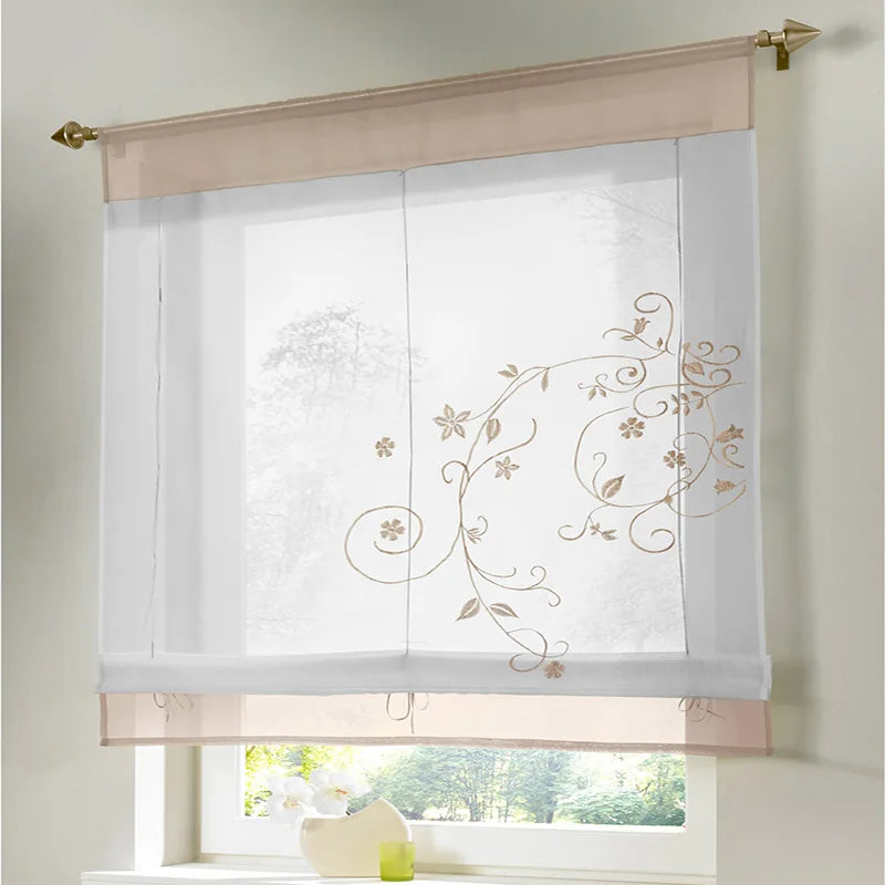 Floral Römischer Tüll Vorhang im Europäischen Stil für Küche Café Fenster Dekoration Kaufschwan®