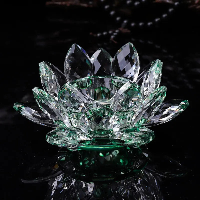 Handgefertigte Kristall Lotus Kerzenhalter – Glas Teelichthalter für Buddhistische Ausstattung & Wohndekoration Kaufschwan®