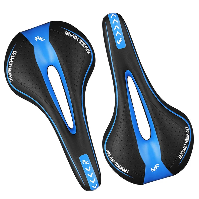 Weicher Ergonomischer Fahrradsattel – Stoßdämpfender Silikon Sitz für MTB & Rennrad | Rutschfester Qualitäts-Ledersattel Kaufschwan® Blau / Schwarz