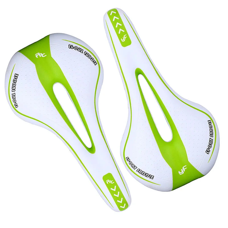 Weicher Ergonomischer Fahrradsattel – Stoßdämpfender Silikon Sitz für MTB & Rennrad | Rutschfester Qualitäts-Ledersattel Kaufschwan® Grün / Weiß