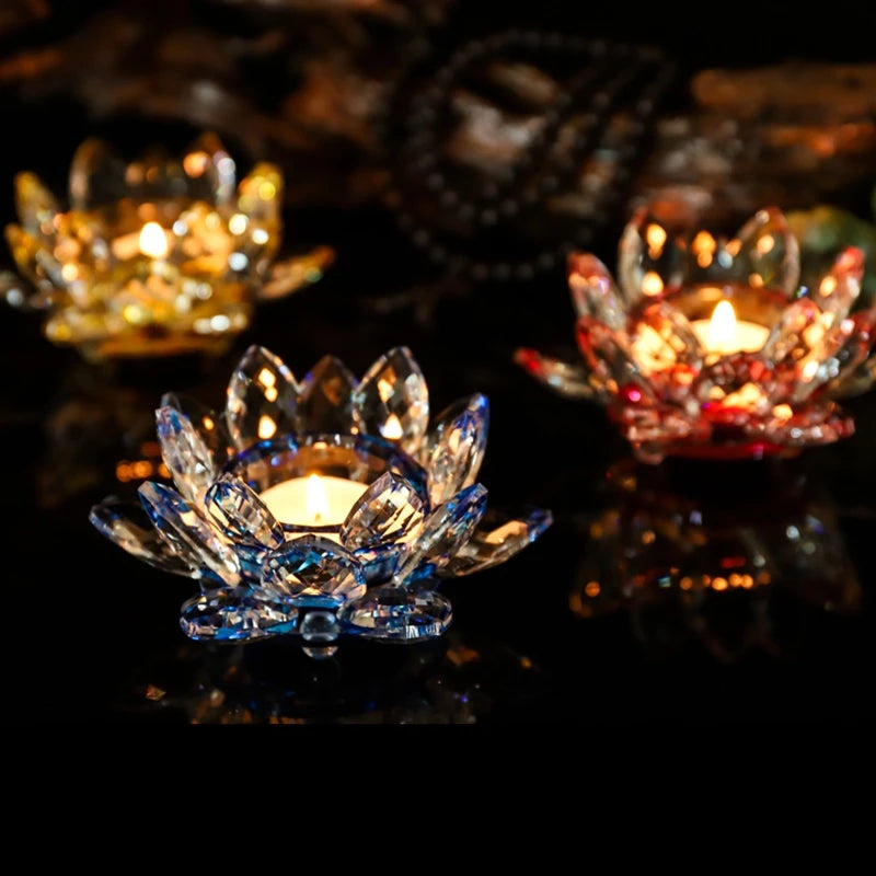 Handgefertigte Kristall Lotus Kerzenhalter – Glas Teelichthalter für Buddhistische Ausstattung & Wohndekoration Kaufschwan®