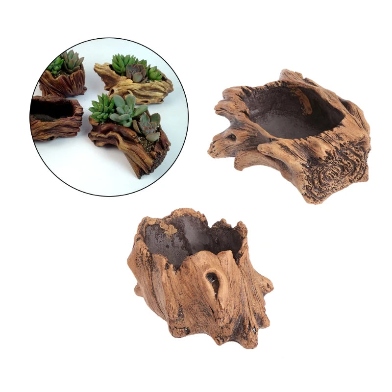 Sukkulenten Blumentopf Bonsai Deko – Zement Pflanztopf mit Holzoptik | Garten Zubehör für Innen & Außen Kaufschwan®