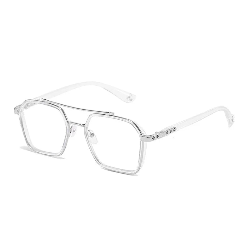 Doppelsteg Quadratische Anti-Blau-Licht Brille – Übergröße Transparente Vintage-Fassung für Damen & Herren | Modische Computerbrille Kaufschwan® Transparent