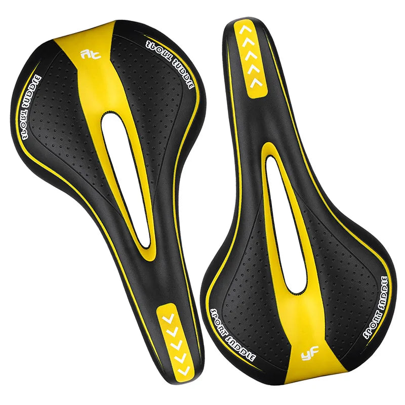 Weicher Ergonomischer Fahrradsattel – Stoßdämpfender Silikon Sitz für MTB & Rennrad | Rutschfester Qualitäts-Ledersattel Kaufschwan® Gelb / Schwarz