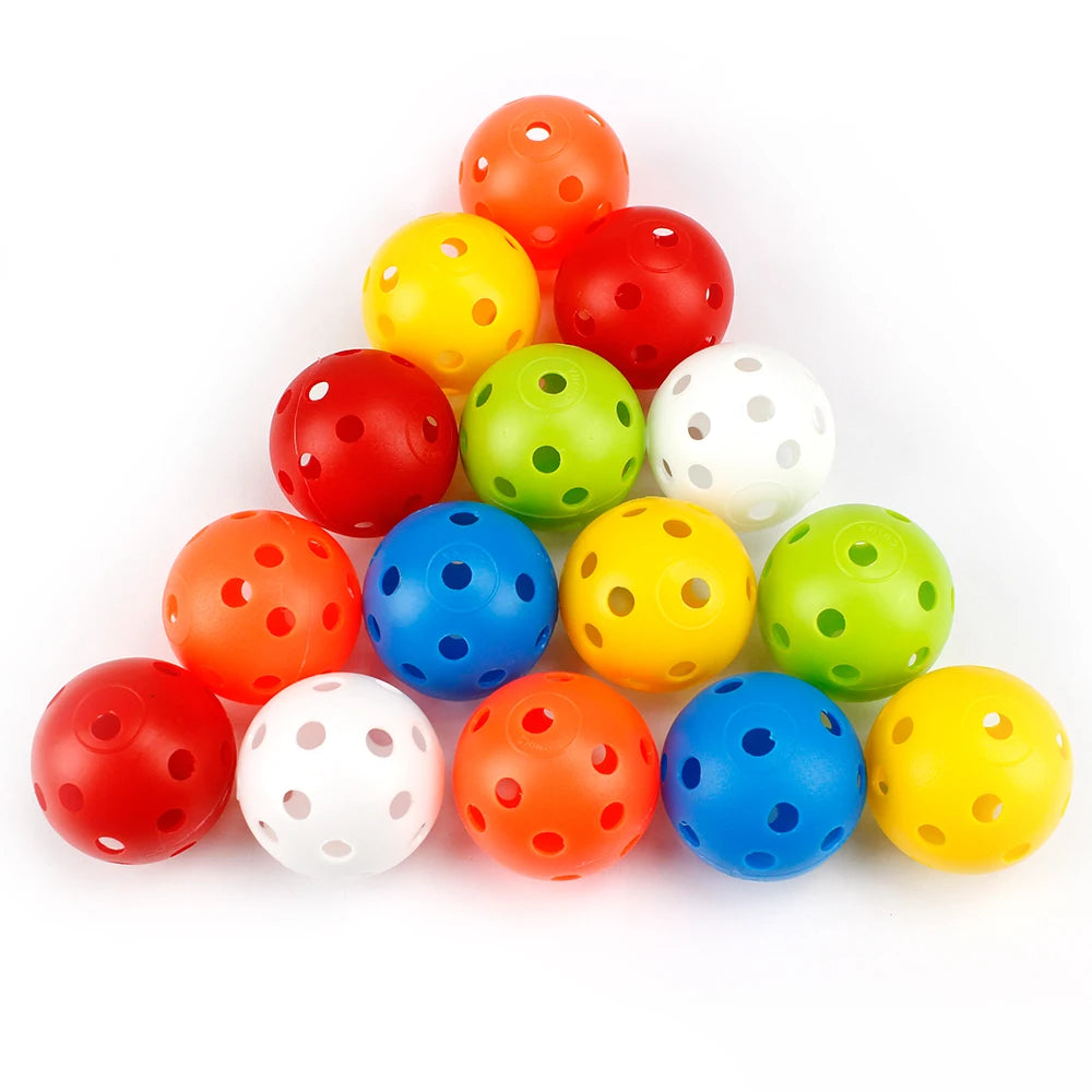 24 Stück Übungsgolfbälle – 42mm Perforierte Airflow Plastikbälle | Bunte Indoor & Outdoor Trainingsbälle für Golf & Haustiere Kaufschwan®