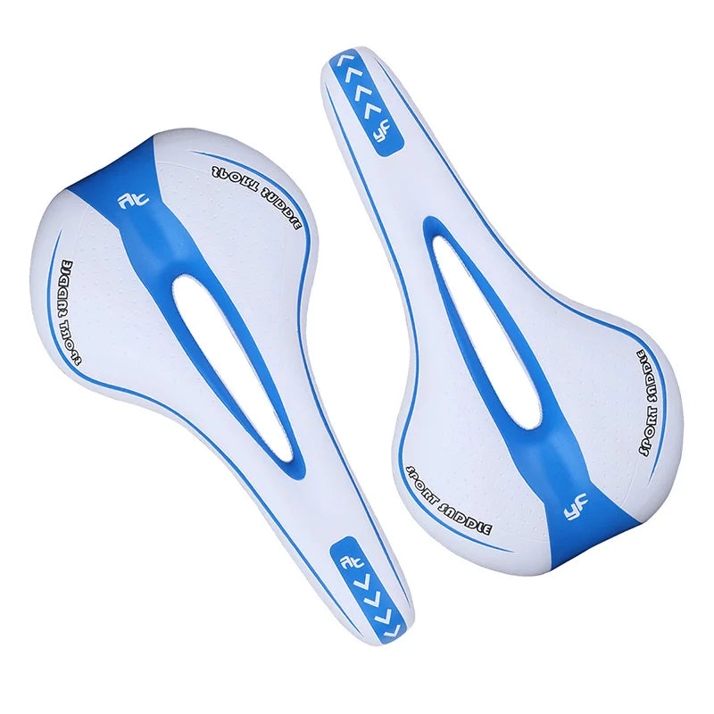 Weicher Ergonomischer Fahrradsattel – Stoßdämpfender Silikon Sitz für MTB & Rennrad | Rutschfester Qualitäts-Ledersattel Kaufschwan® Blau / Weiß