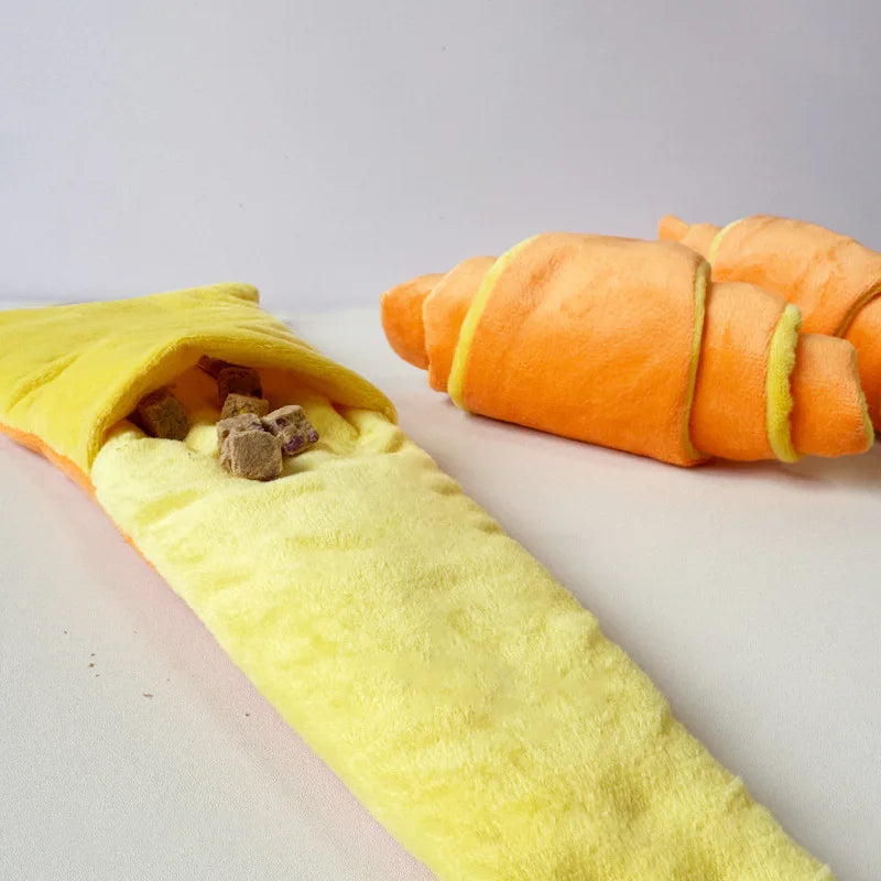 Plüsch Croissant Hundespielzeug – Weiches Interaktives Kauspielzeug für Kleine und Mittelgroße Tiere Kaufschwan®