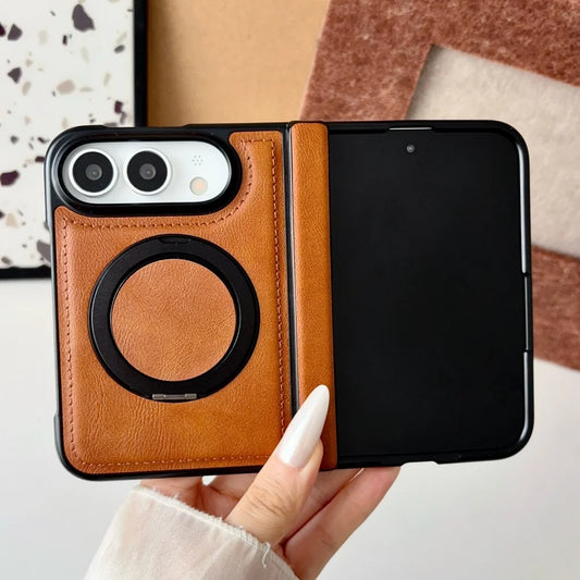 Luxuriöse Retro-Schutzhülle in Lederoptik für iPhone Duo – Magnetische MagSafe-Kompatible Hülle mit Drehbarem Ständer und Stoßschutz Kaufschwan®