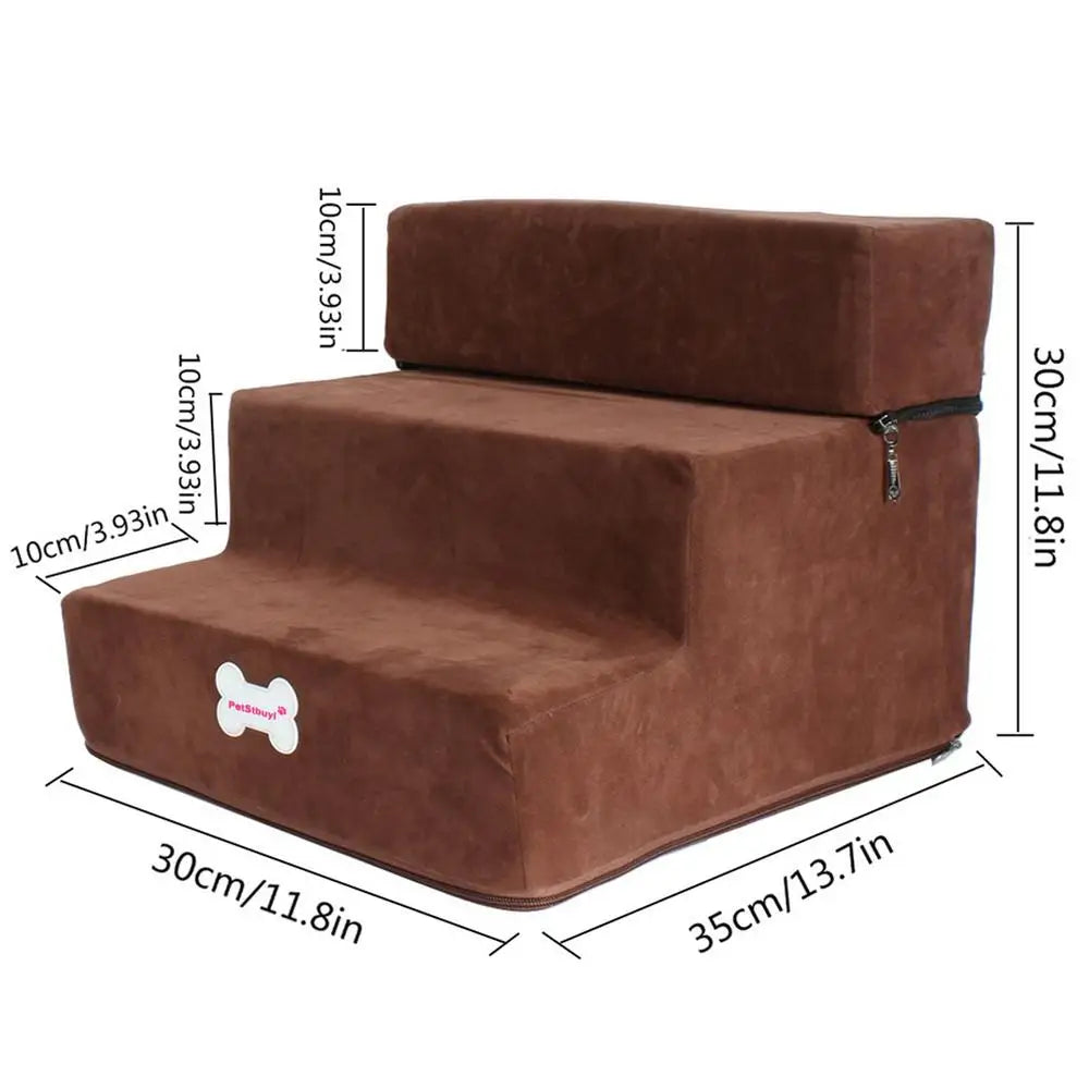 3-Stufen Hundetreppe 30cm – Rutschfeste Abnehmbare Haustiertreppe für Kleine Hunde & Katzen Kaufschwan® Braun