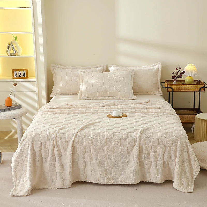 Karierte Weiche Taffeta Fleece Decke – Flauschiger Einfarbiger Bettbezug & Überwurf für Sofa, Bett, Erwachsene, Kinder & Haustiere Kaufschwan® Weiß Blanket 100x120cm