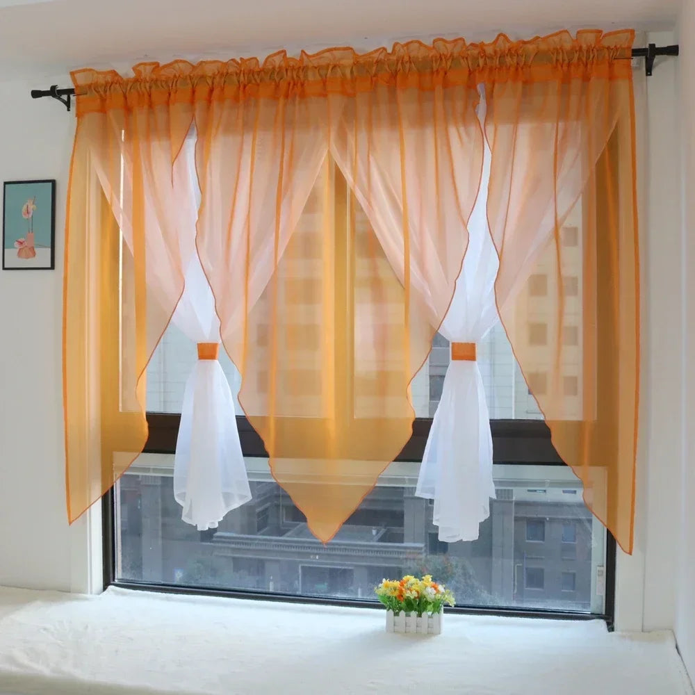 Einfarbiger Voile Transparenter Vorhang für Wohnzimmer Schlafzimmer Küche Balkon Fenster 2 Stück/Set Kaufschwan® Orange W300cm x H140cm
