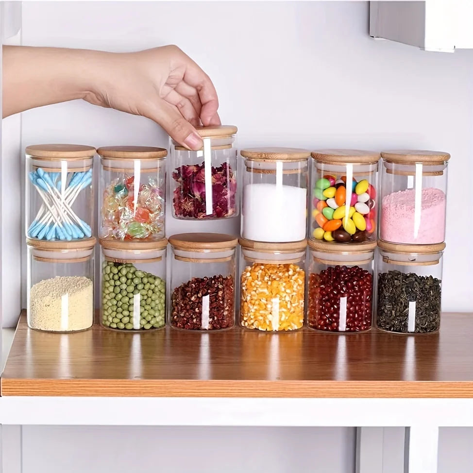 12-teiliges Glas Vorratsdosen Set – Gewürzgläser mit Luftdichtem Deckel | Mini Gläser für Küche, Zucker, Kekse & Reis Kaufschwan®