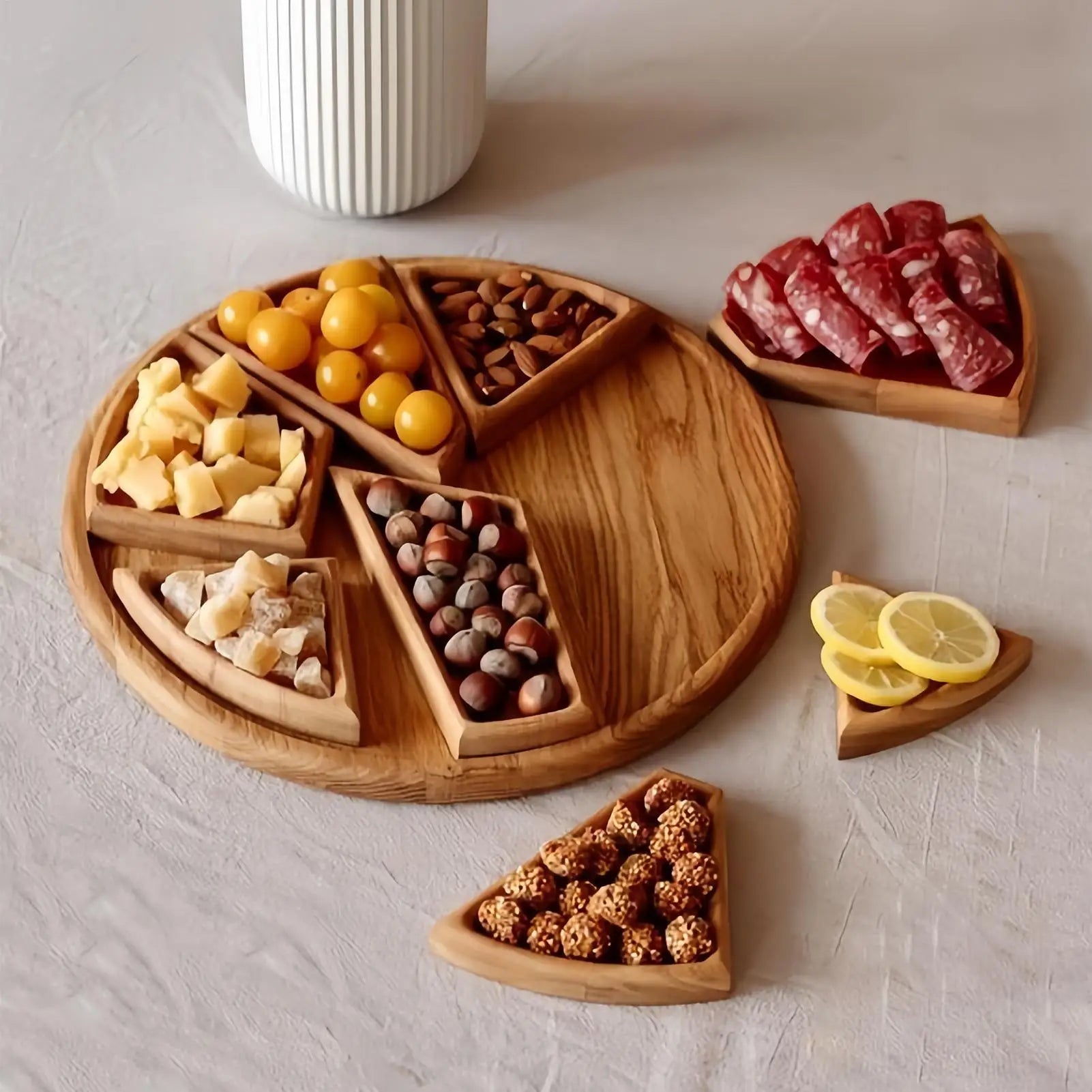 Holz Serviertablett Charcuterie Board – 8-blättrige Abnehmbare Snackplatte | Natürliches Holz Puzzle Tablett für Küche & Frühstück Kaufschwan®