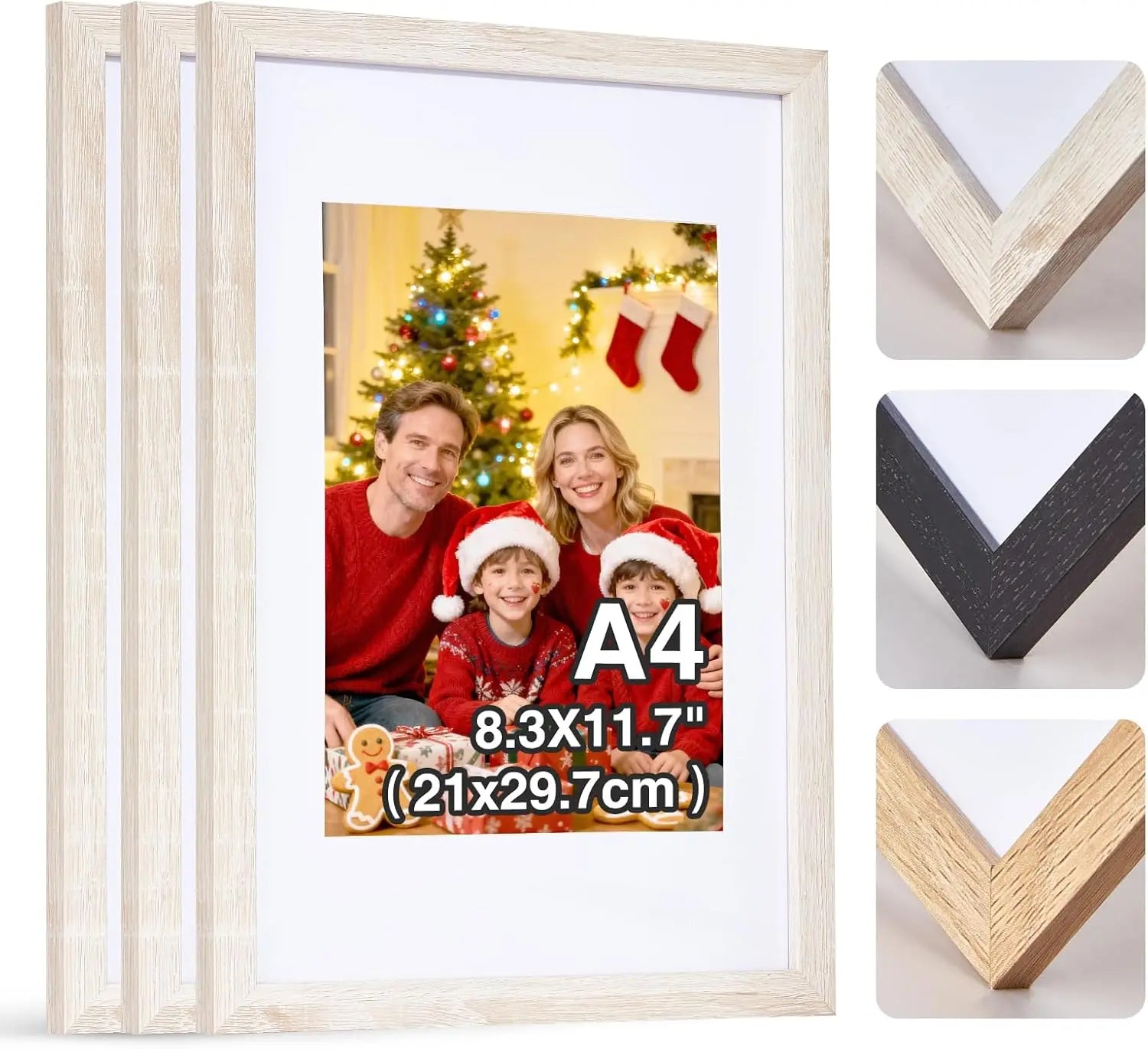 A4 Holz Bilderrahmen Set – Schwarzer DIN A4 Rahmen mit Klarer Plexi Abdeckung Kaufschwan® Weiß