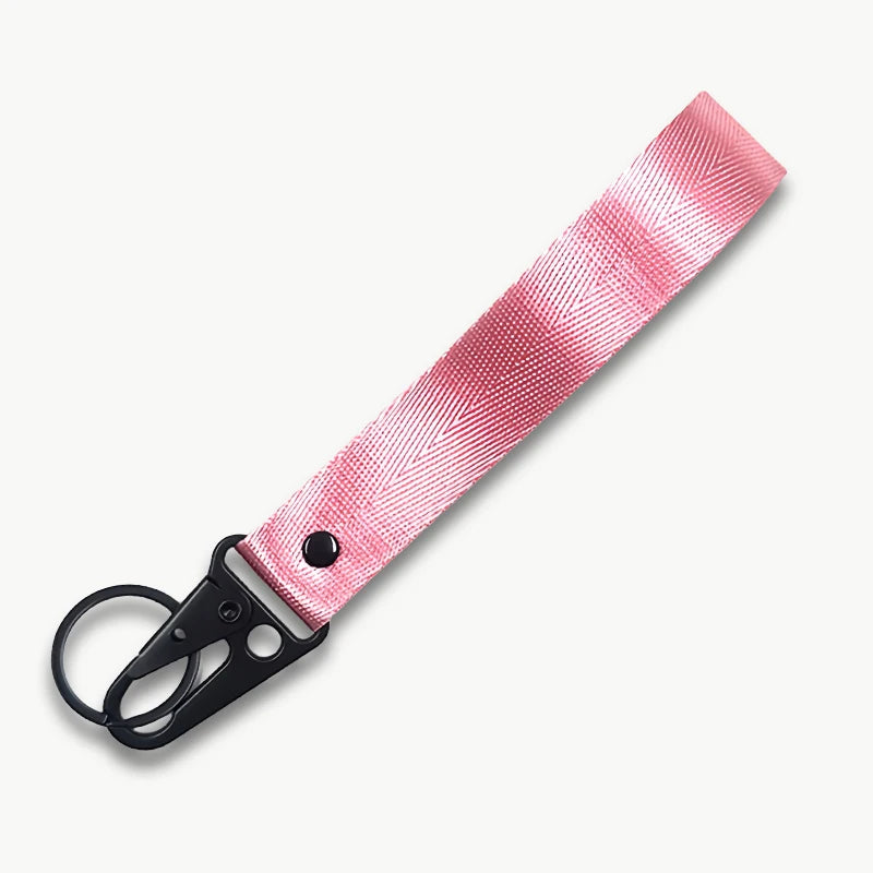 Personalisierter Schlüsselanhänger fürs Handgelenk – Mit eigenem Text oder Logo | Lanyard mit Clip für Auto & Motorrad, Unisex Design Kaufschwan® Rosa lang Beidseitiger Druck