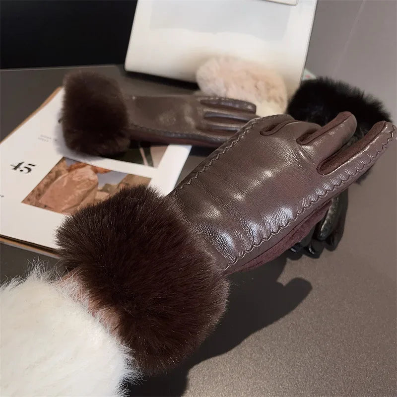 Luxus PU Lederhandschuhe für Damen – Warme Winterhandschuhe mit Kunstfellbesatz | Elegant Gefütterte Handschuhe für Partys & Kaltes Wetter Kaufschwan®