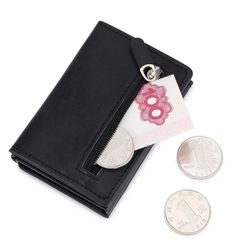 RFID Kartenhalter Herren Metall Slim – Anti-Diebstahl Wallet mit Magnetverschluss & Münzfach Kaufschwan® Schwarz
