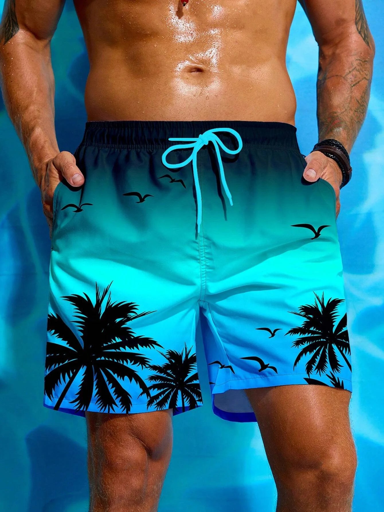 Herren Badeshorts mit Palmenmuster – Sommer Boardshorts mit Kordelzug | 3D Druck Atmungsaktive Strandshorts Streetwear Kaufschwan®