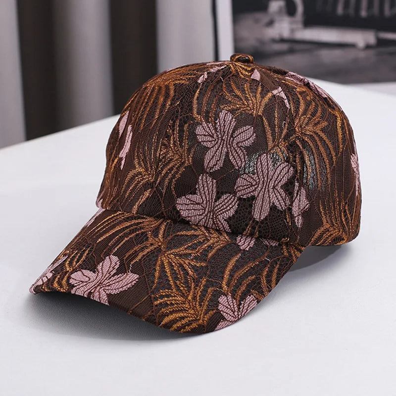 Vintage Bestickte Baseballkappe mit Blumen | Verstellbare Monochrome Sonnenschutz-Kappe für Damen & Herren | Stilvolle Frühling & Sommer Baseballcap Kaufschwan® Schokolade Einstellbar