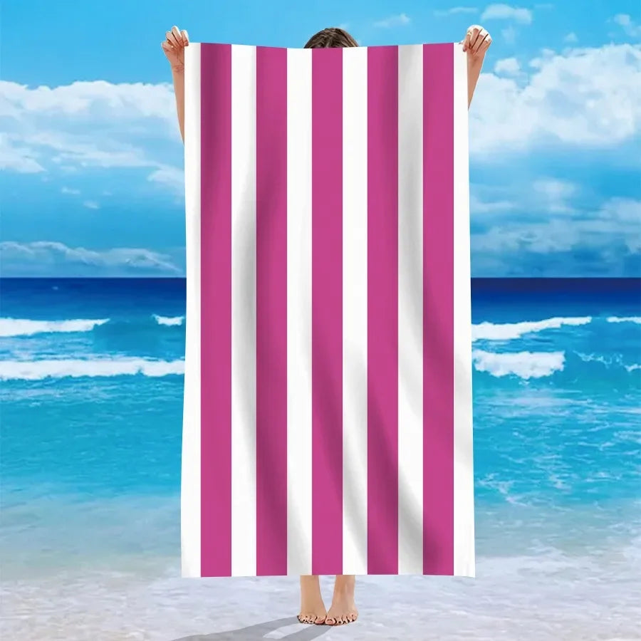Mehrfarbige Gestreifte Strandtücher – Weiche & Saugfähige Handtücher für Strand, Bad & Pool | Bunte Sommer Handtücher für Sonnige Tage Kaufschwan® Rosa-Weiß gestreift 70X140cm