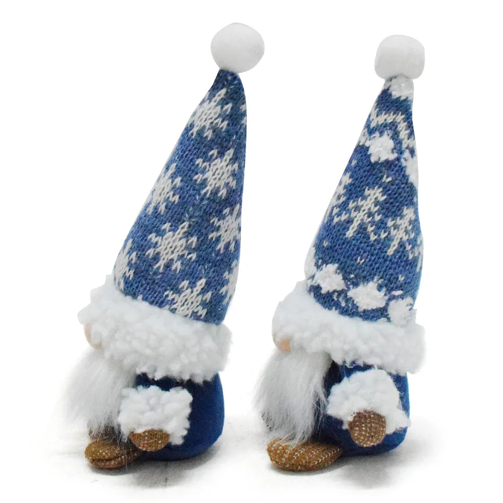 Blauer Weihnachts-Wichtel – Faceless Zwergenpuppe mit Schneeflocken | Rudolf Plüschfigur Weihnachtsdekoration Kaufschwan®