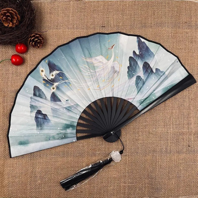 Retro Drachen Faltfächer | Beidseitiger Seidenstoff Handfächer | 8-Zoll Tragbarer Chinesischer Hanfu Fächer für Damen & Herren Kaufschwan®