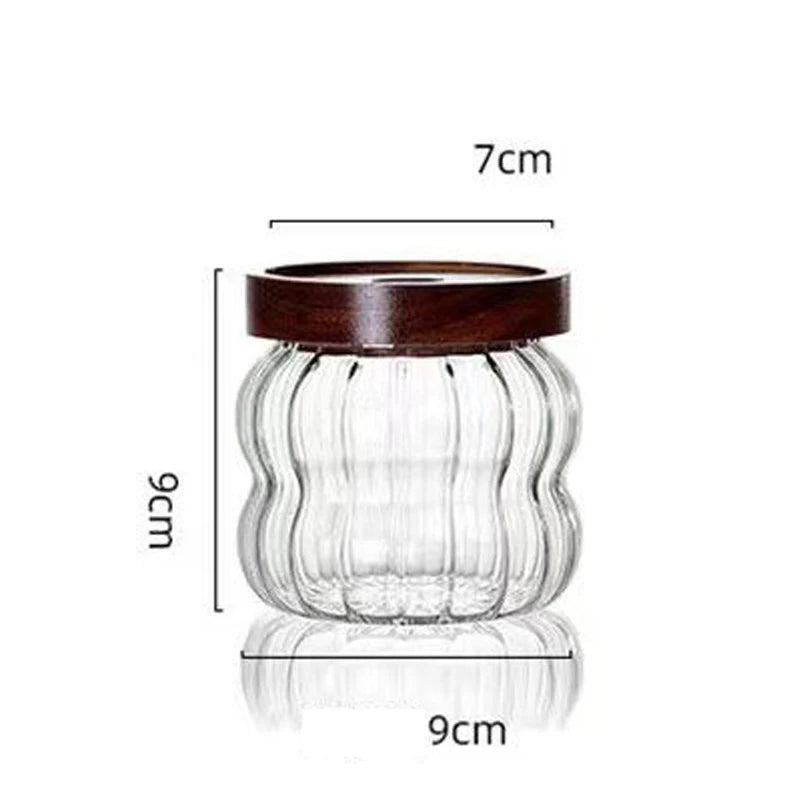 Glas Vorratsbehälter mit Holzdeckel & Streifen Design – Versiegelte Gläser für Tee, Kaffeebohnen, Getreide & Süßigkeiten Kaufschwan® 350ML