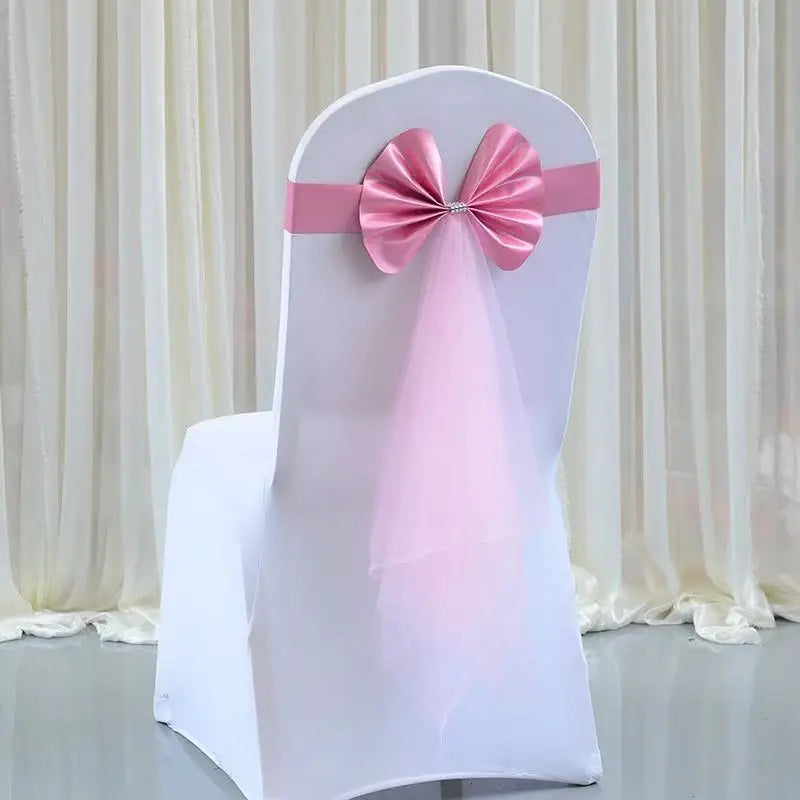 Stuhlschleife aus Stretch-Spandex mit Organza Schmetterlingsband – Elegante Stuhldekoration Kaufschwan® Rosa
