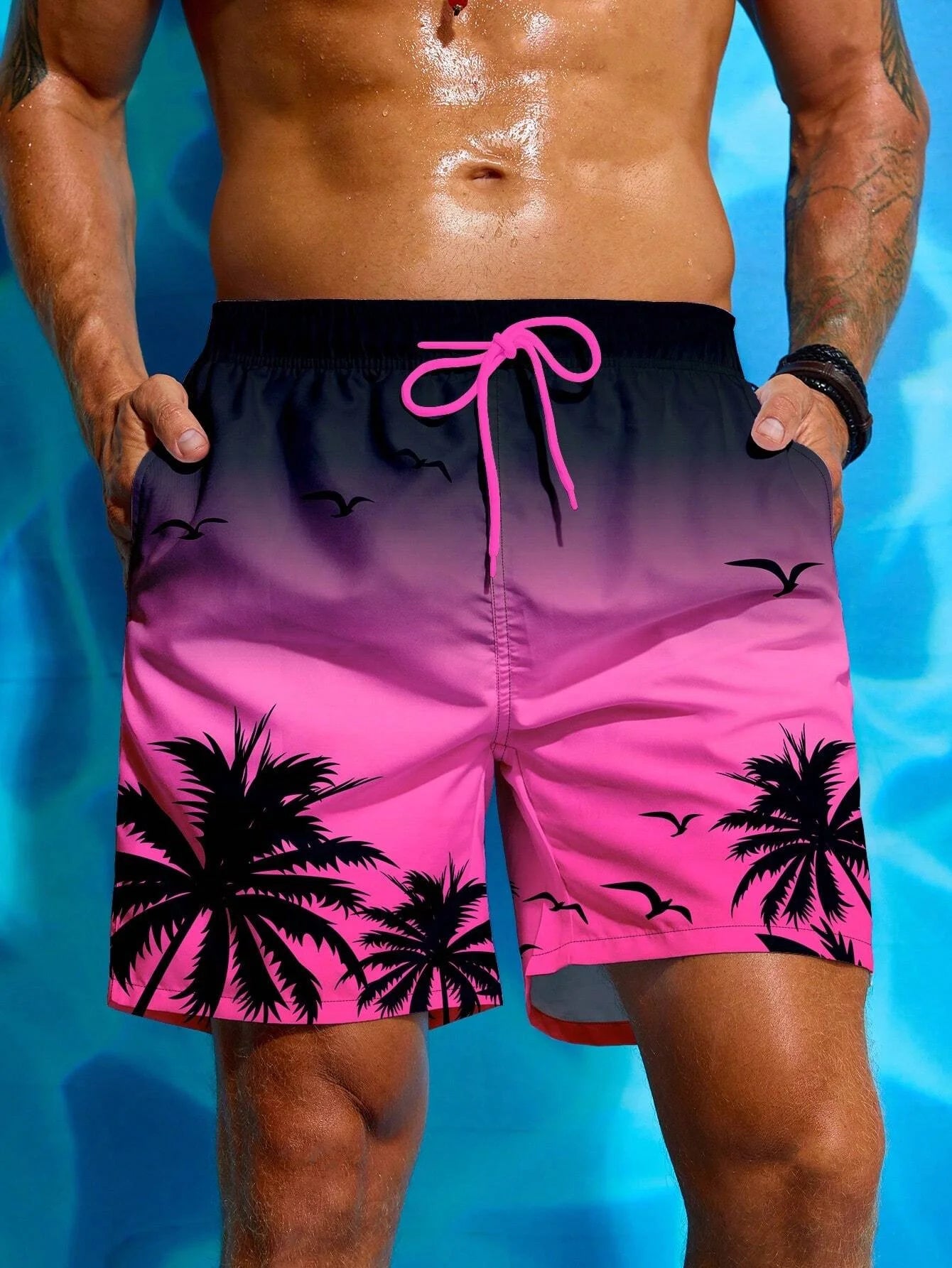 Herren Badeshorts mit Palmenmuster – Sommer Boardshorts mit Kordelzug | 3D Druck Atmungsaktive Strandshorts Streetwear Kaufschwan®