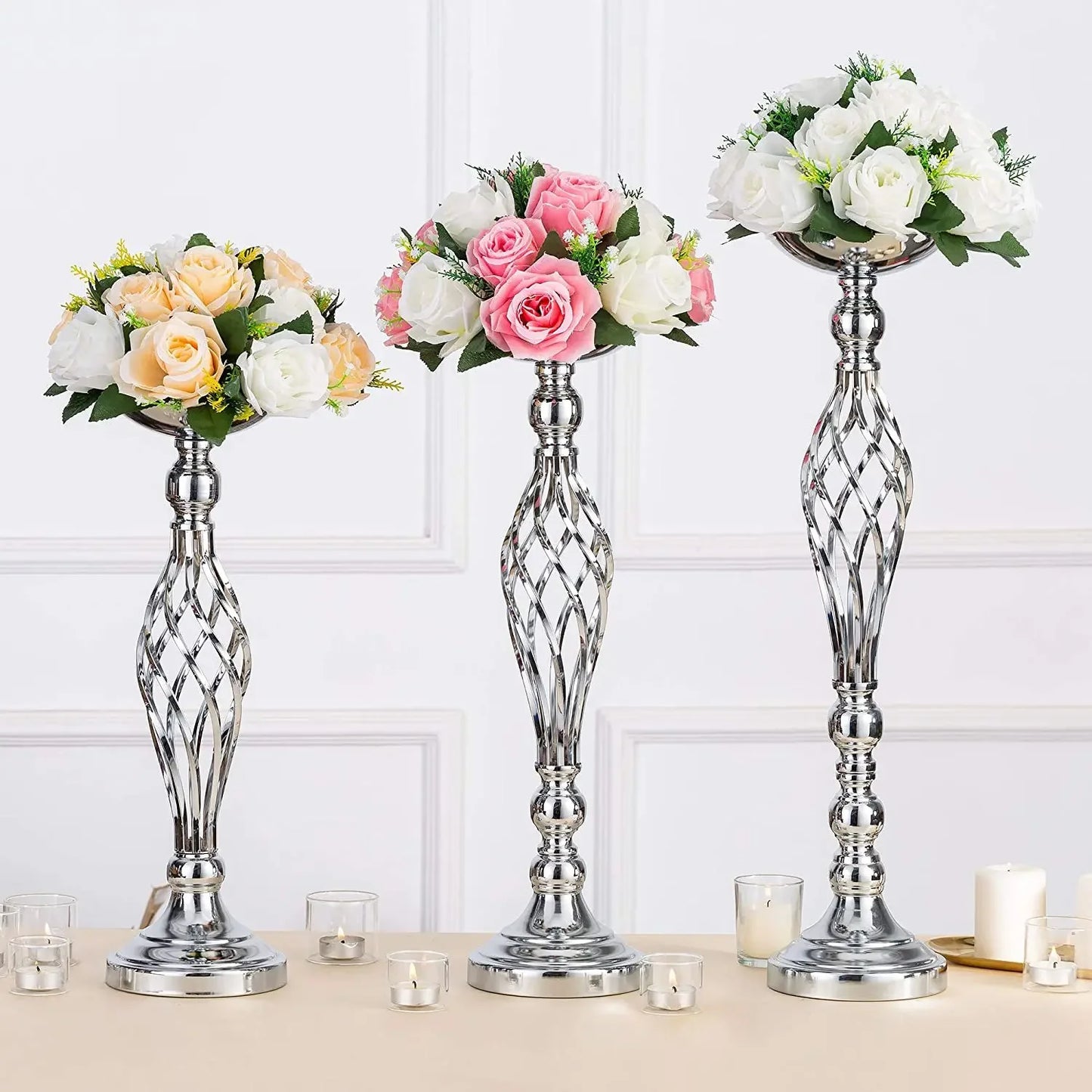 Goldfarbener Eisen Kerzenhalter – Gedrehter Tisch Kerzenständer im Vasenstil für Zuhause, Hochzeit & Blumendekoration Kaufschwan®