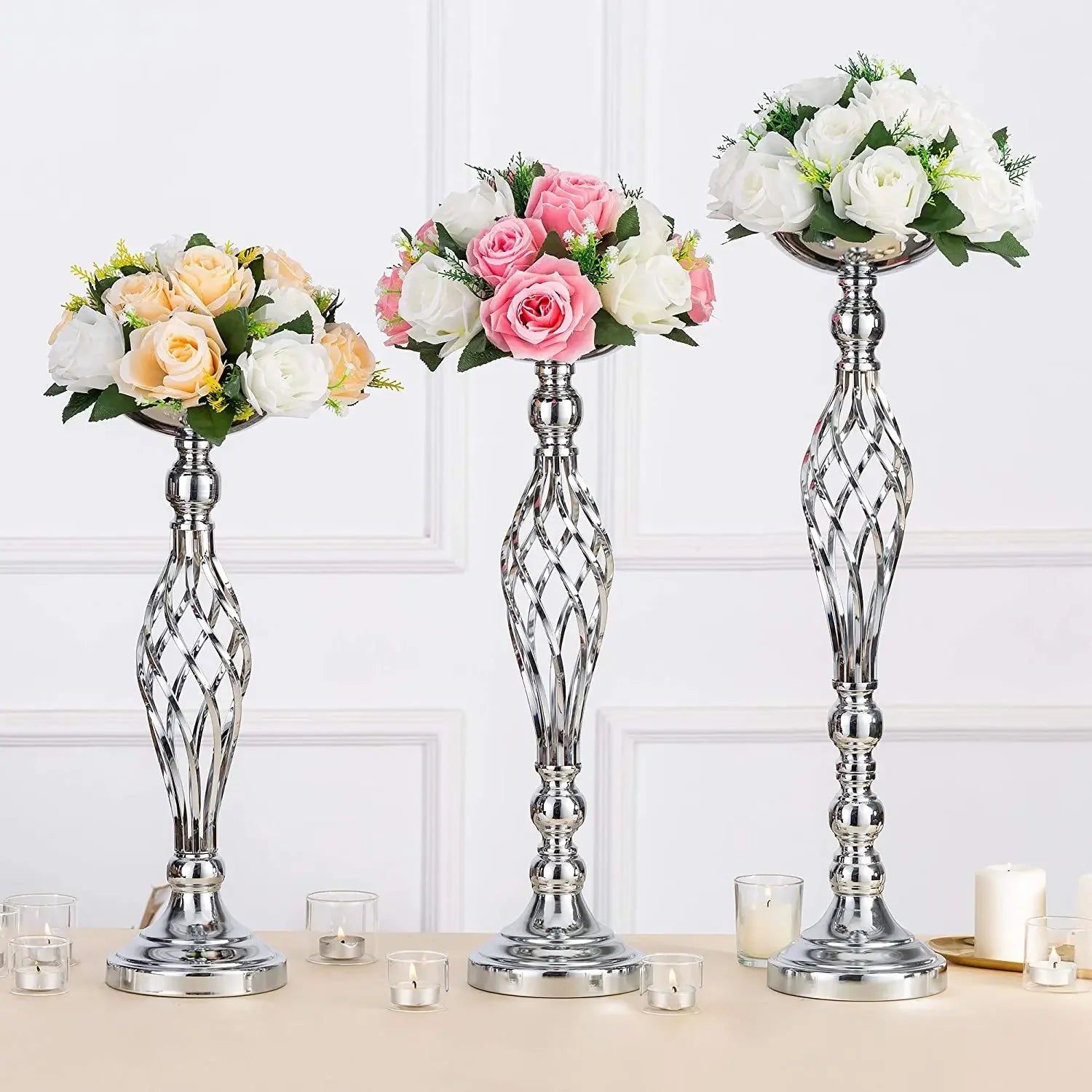 Goldfarbener Eisen Kerzenhalter – Gedrehter Tisch Kerzenständer im Vasenstil für Zuhause, Hochzeit & Blumendekoration Kaufschwan®
