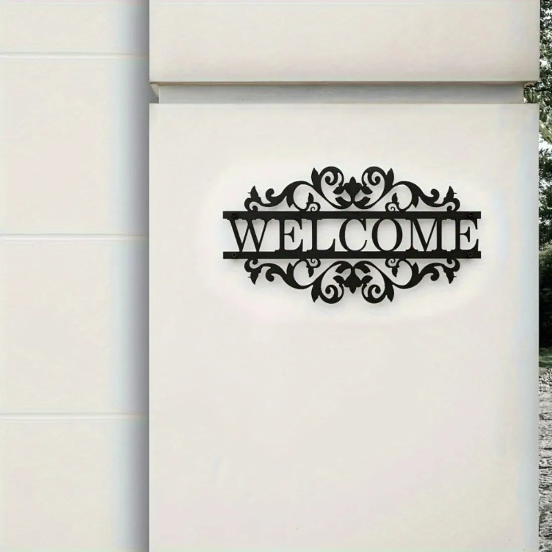 2D Flaches Schwarzes Metall Welcome Schild – Kranz Stil Schwerlast Deko Kaufschwan®