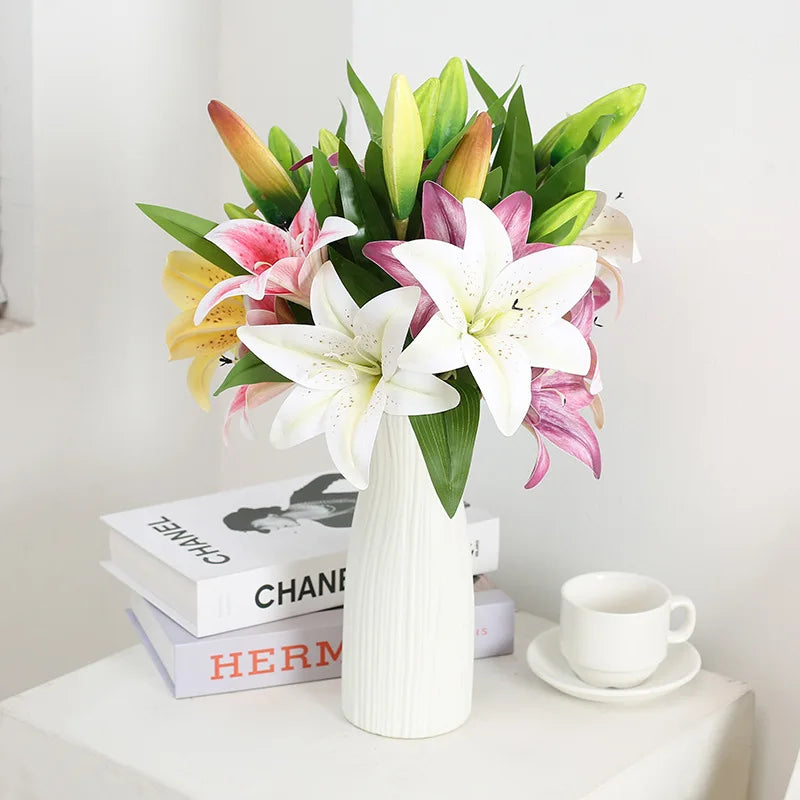 41cm Künstliche Lilien – Realistischer Lilienstrauß für Hochzeit, Zuhause, Hotel, Restaurant, Büro & Gartendekoration Kaufschwan®