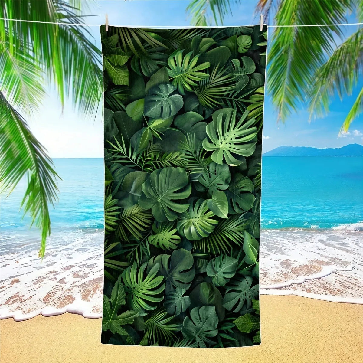 Strandtuch mit Tropischem Blattmuster – Weiches & Saugfähiges Mikrofaser Handtuch | Schnell Trocknend für Strand, Bad & Pool Kaufschwan® Palmen Motiv 35x75cm