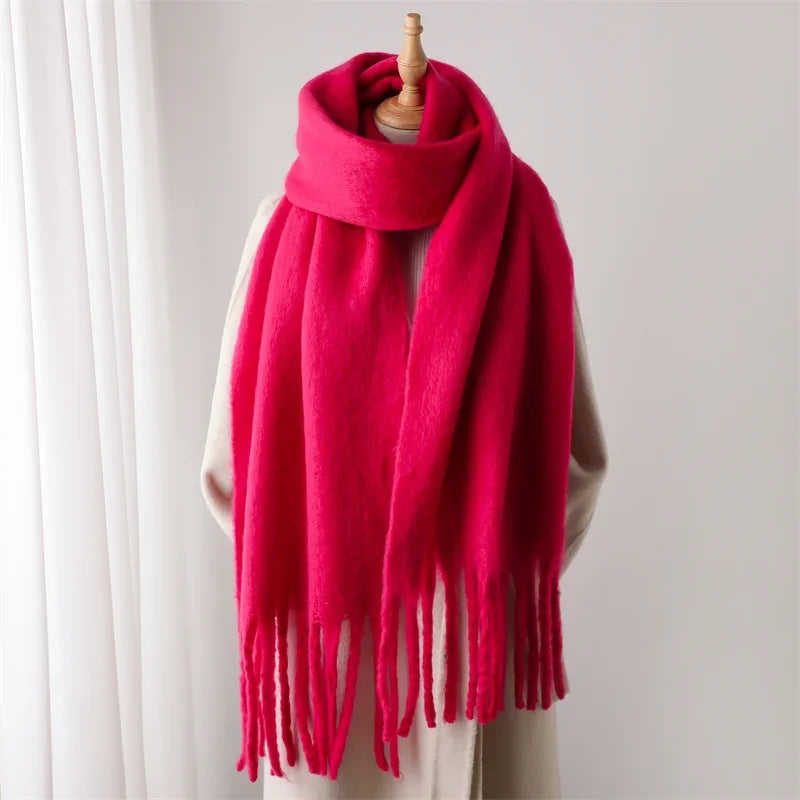 Winter Schal für Damen | Kaschmir-Optik Pashmina Tuch | Weiches Warmes XXL Umschlagtuch mit Fransen & Poncho-Stil Kaufschwan® Dunkelpink