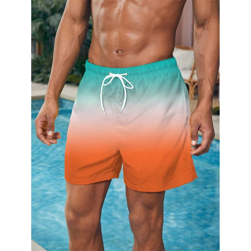 Herren Strandshorts mit Farbverlauf – Bunte 3D Druck Boardshorts | Atmungsaktive Lockere Badehose für Sommer & Freizeit Kaufschwan®