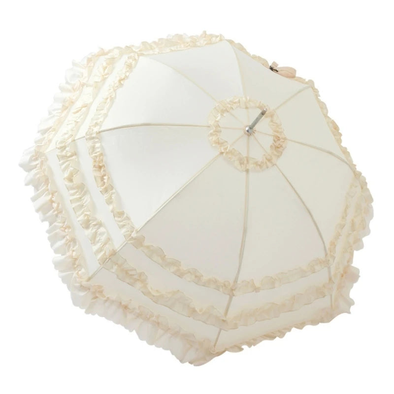 Leichter Sommer & Regen Spitzen Schirm – Sommer Lolita Spitzen-Parasol – Femininer Damen Sonnenschirm, Niedlicher Haushalts-Schirm für Sonne & Stil Kaufschwan®