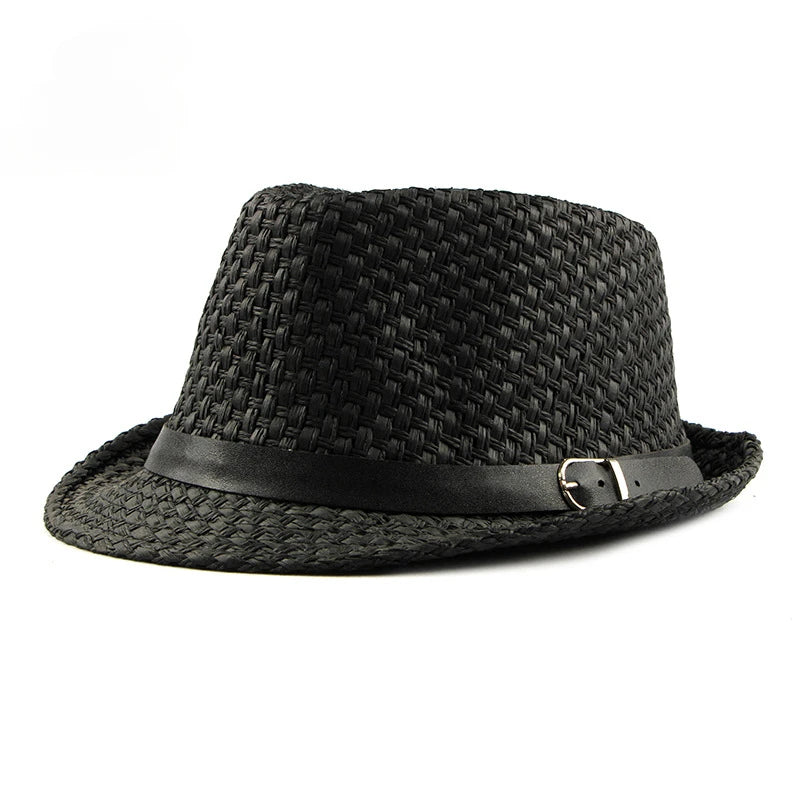 Jazz Hut – Einfacher Strohhut für Damen & Herren, Sommer Sonnenhut, atmungsaktiv Kaufschwan® Schwarz