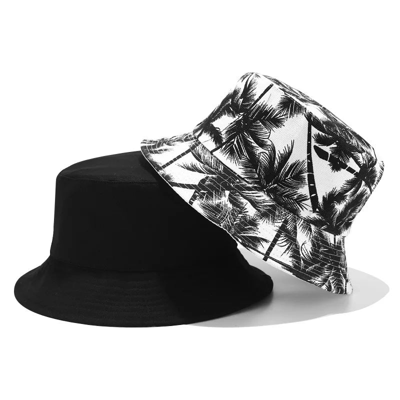 Palmen Design Hut - Wendehut für Damen & Herren – Baumwoll Fischerhut mit Palmen-Print, Streetwear Sonnenhut Kaufschwan®