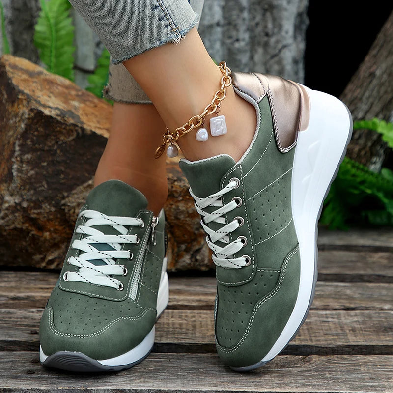 Damen Keil-Sneaker – Frühling Schnürschuhe mit Plateau-Sohle | Leichte, Rutschfeste Freizeit-Schuhe Kaufschwan® Hellgrün 36