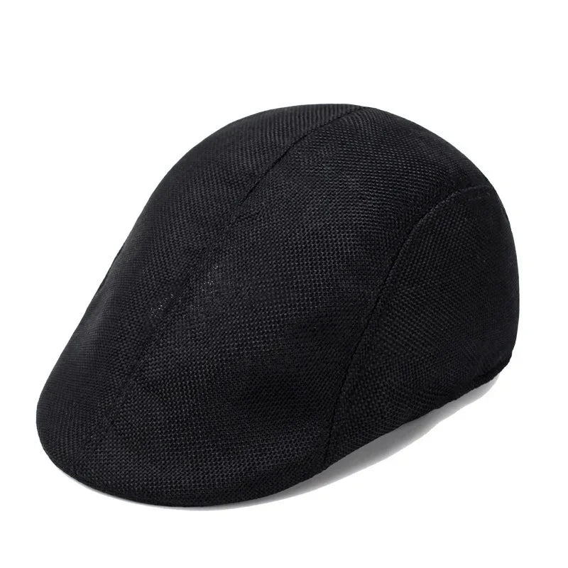 Herren Baumwoll-Leinen Barett Baseballcap | Frühling & Herbst Britische Retro Cap | Atmungsaktive Maler Kappe Mode Accessoire Kaufschwan® Schwarz Einheitsgröße